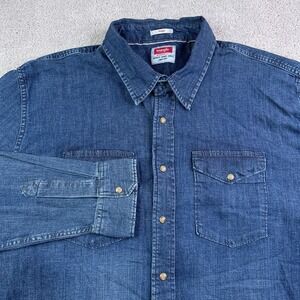 Wrangler Shirt Mens 3XL XXXL Blue Indigo Denim Western Pearl Snap Rodeo